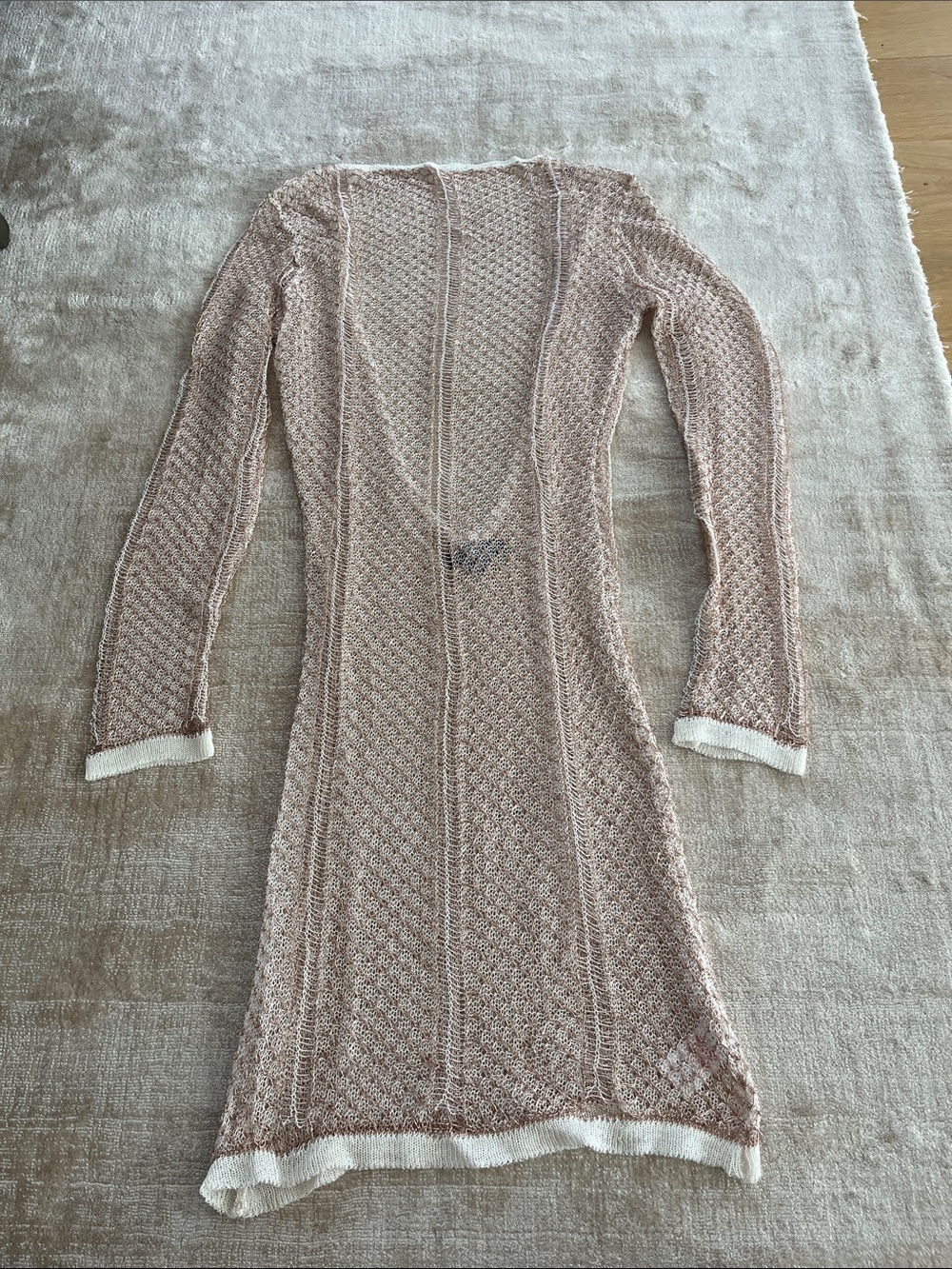 Missguided Blush Knit Long Sleeve Midi Dress with Cream Trim